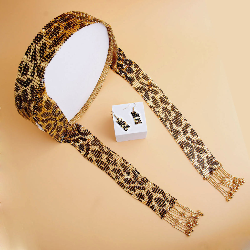 Statement Leopard Chainmail Scarf Necklace Stylish Fashion Jewelry Accessory