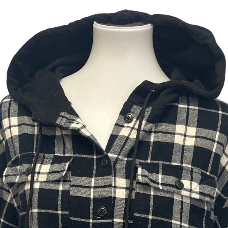 Forever 21 Womens Small Button Up Lined Hooded Plaid Shirt Hoodie Jacket