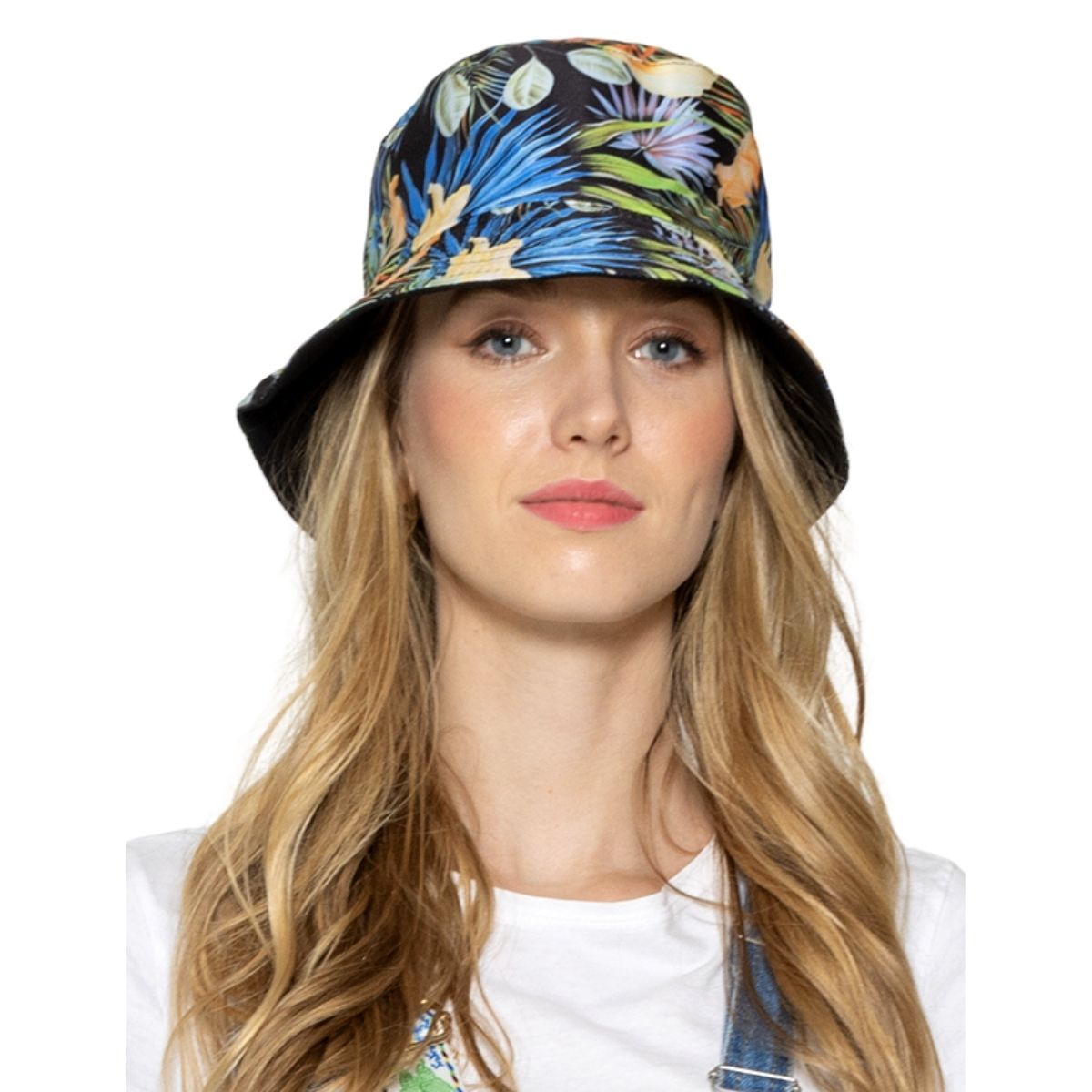 Reversible Bucket Hat Blue Black Tropical Stylish Casual Accessory