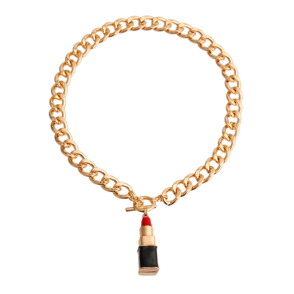 Charm Necklace with Red Lipstick Pendant – Trendy Fashion Jewelry Accessory