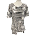 Ali Miles Womens Large Diagonal Stripe Black White Short Sleeve Flowy Top Blouse
