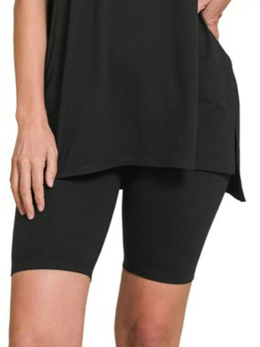 Brushed Dty Microfiber Round Neck Top and Biker Shorts Set