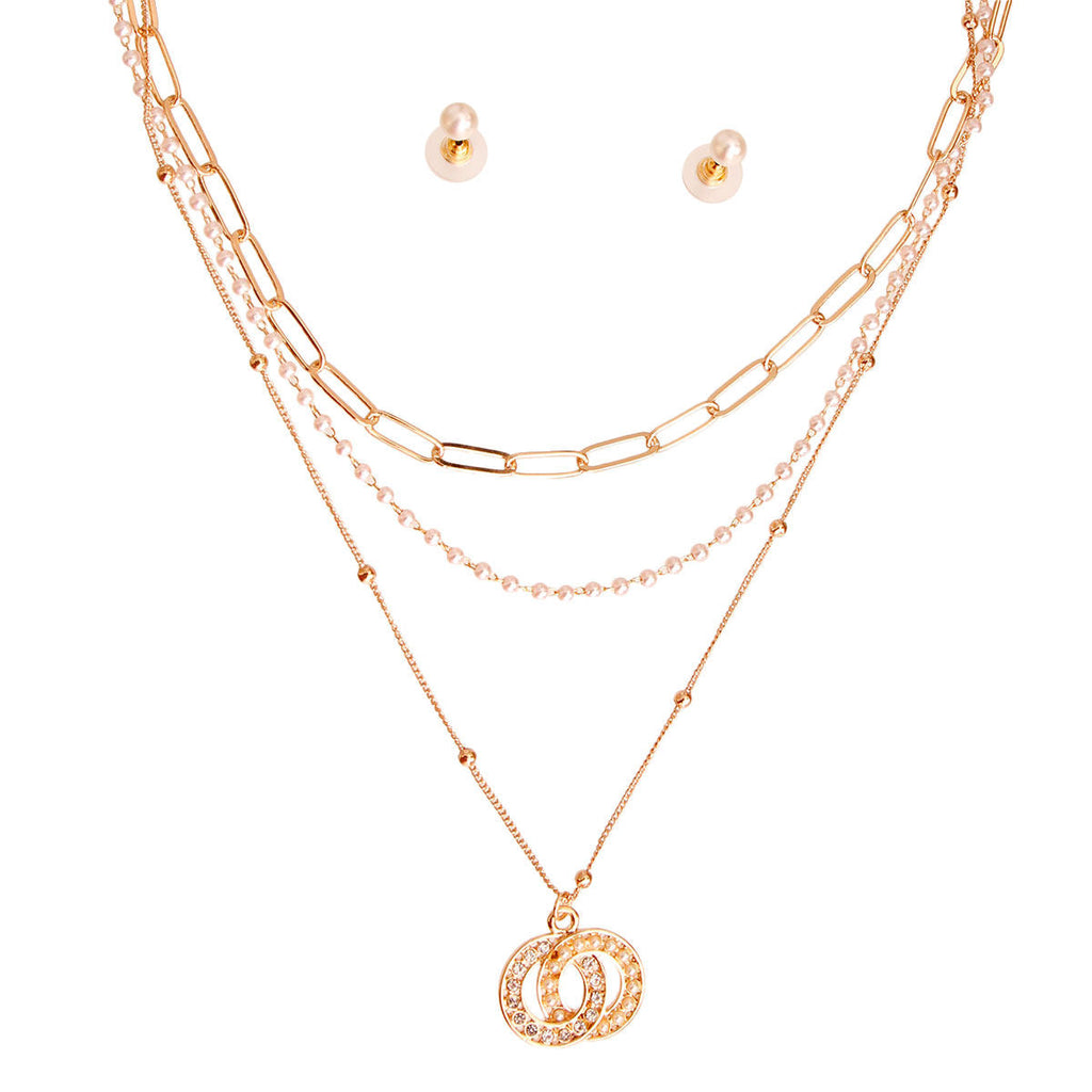 Statement Pearl Necklace Triple Trouble Logo Trendy Chic Jewelry Accessory