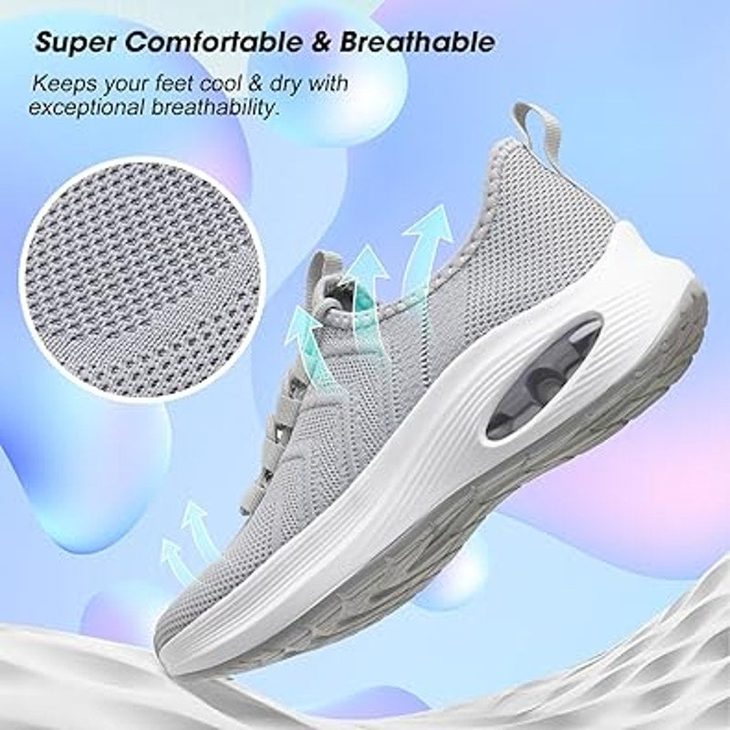 Womens Size 8.5W Wide Gray Lace Up Arch Support Air Cushion Athletic Shoes