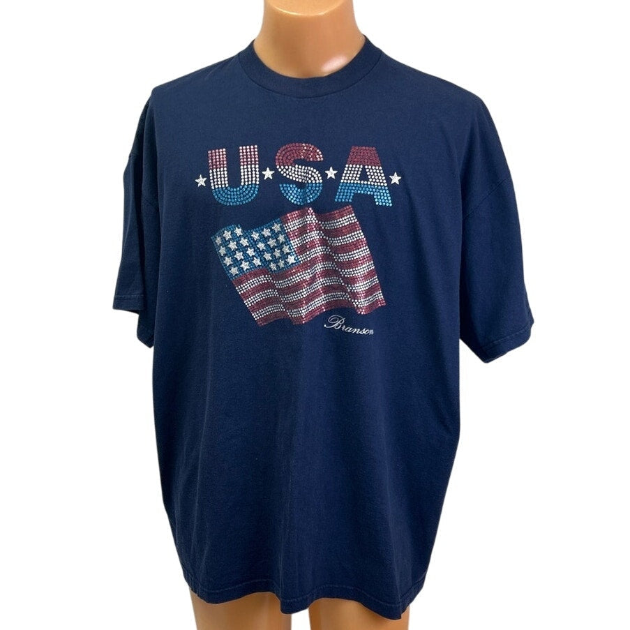 FILA Mens XL Sparkly Flag USA Branson MO 100% Cotton Short Sleeve Tee Shirt