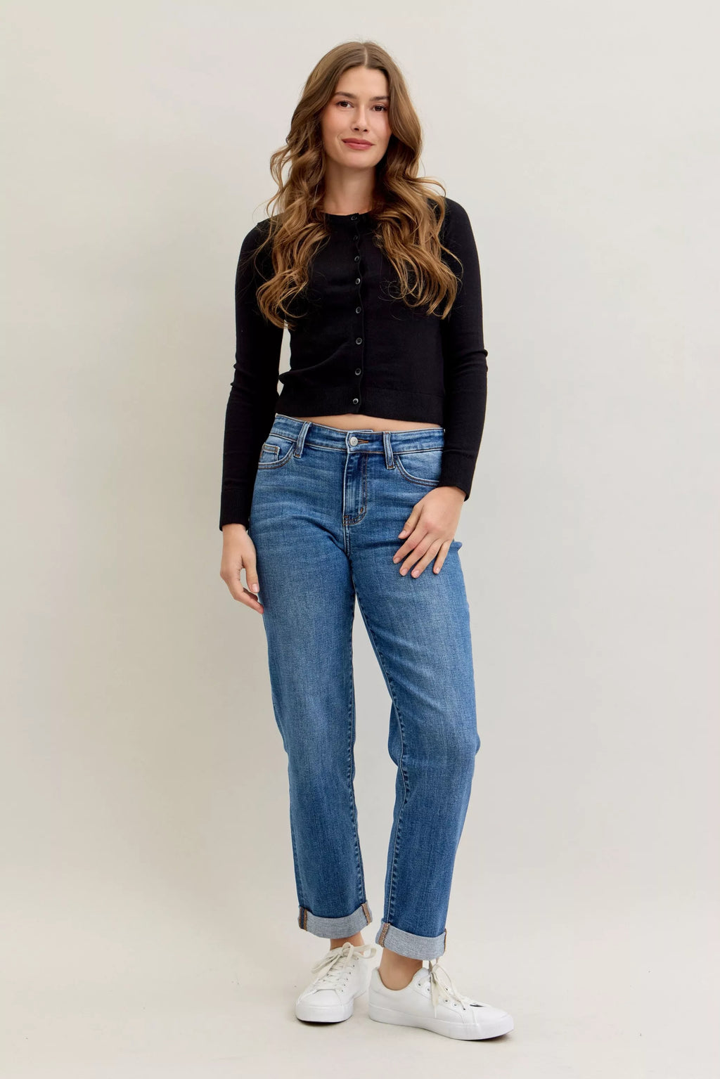 Full Size Mid Rise BF Classic Cuffed Jeans Plus Size
