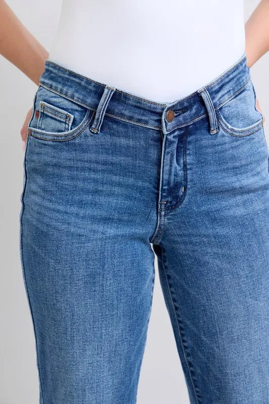 Full Size High Waist V-Front Vintage Wash Straight Jeans Plus Size