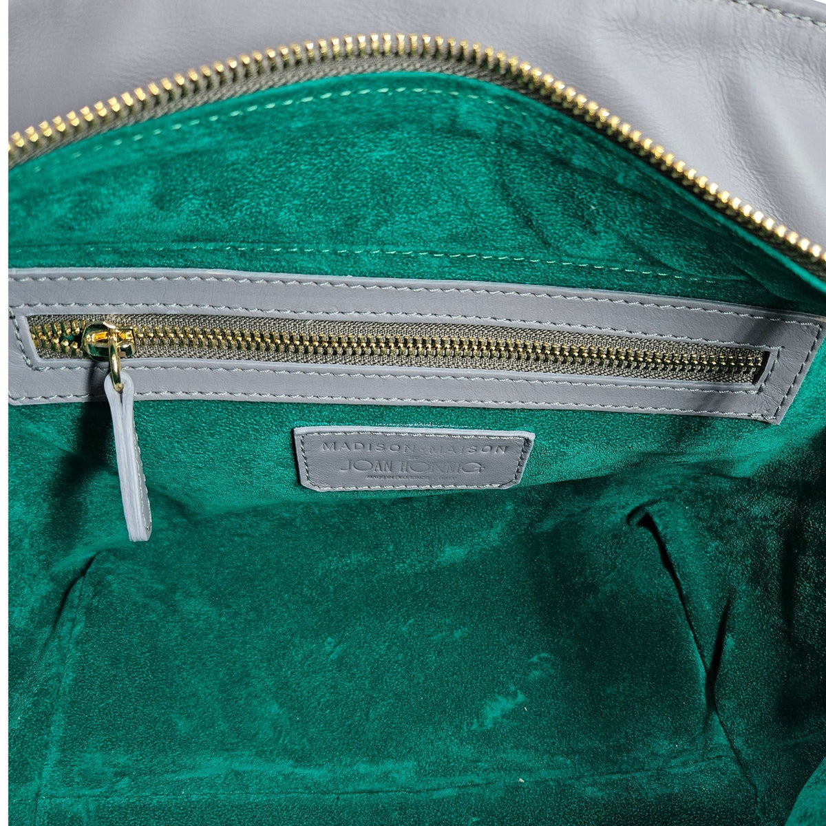 Madison Maison x Joan Hornig Light Grey Leather Lock Tote Bag