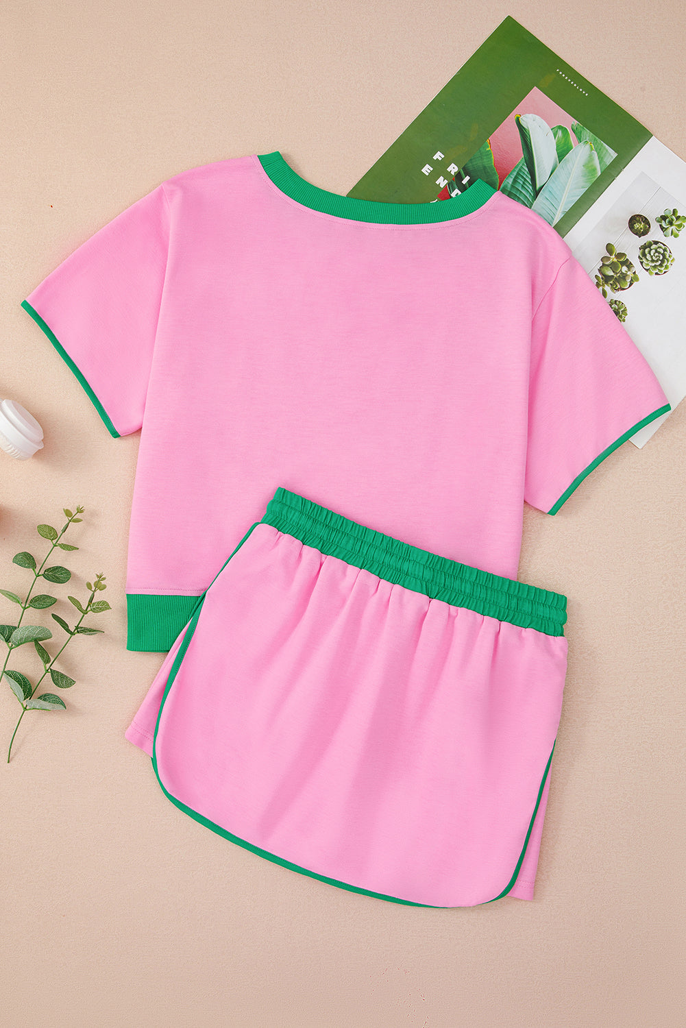 Bonbon Colorblock Edge Drop Shoulder T Shirt and Skort Set