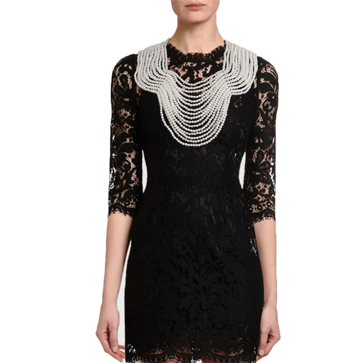 Statement Pearl Bib Necklace Cream Regal Back Drape Chic Cleopatra Style