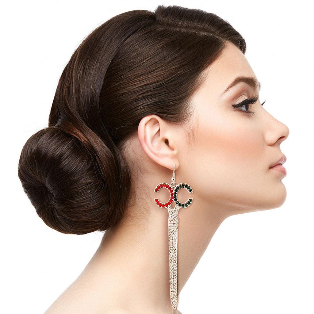 Rhinestone Scissor Drop Earrings Multicolored Stylish Statement Jewelry