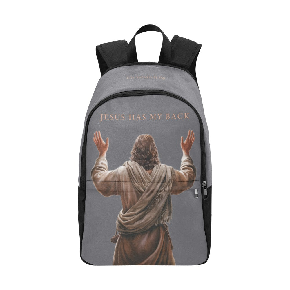 "Jesus Has My Back" Christian Backpack-Black Side Accent (Choose White or Grey shades)