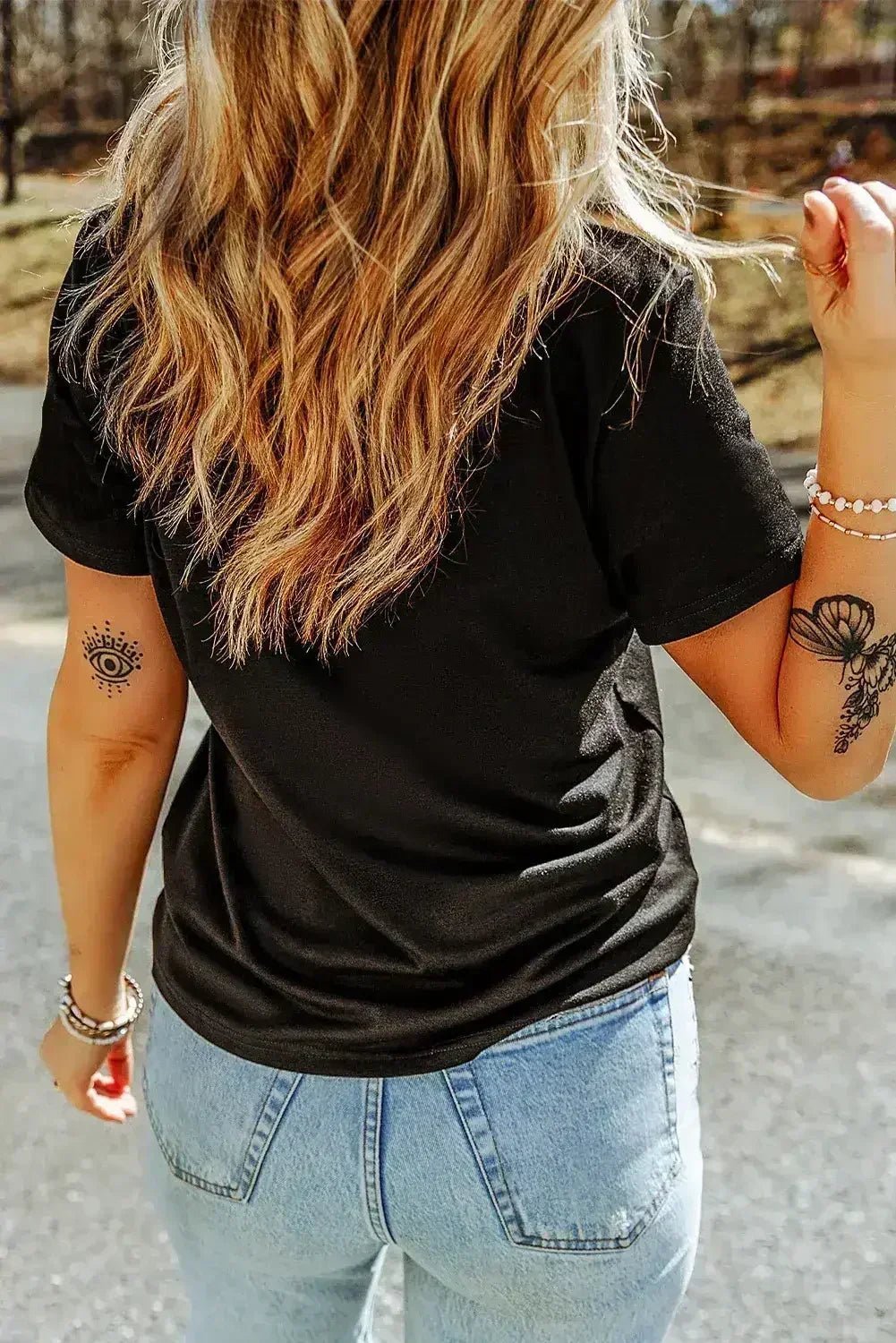 Black bloom where you are planted Floral Printed T Shirt