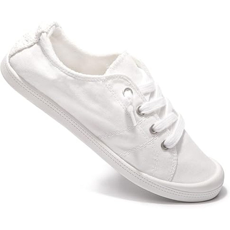 New Beneker Womens Size 8 White Slip On Canvas Low Top Laced Sneakers Shoes