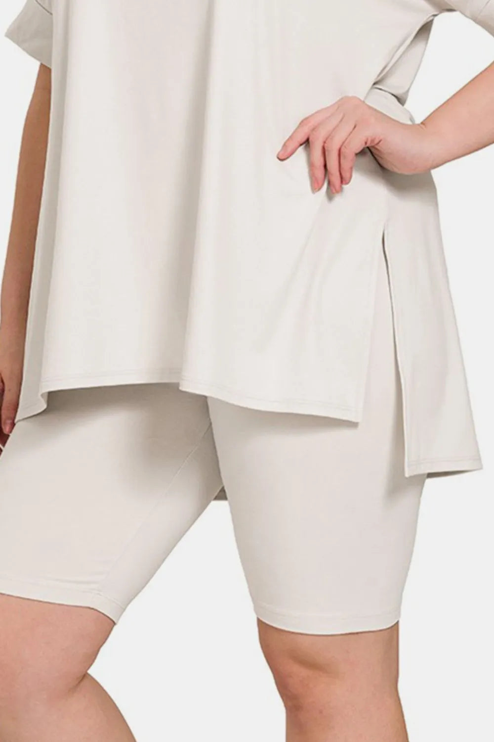 Full Size V-Neck Short Sleeve Slit T-Shirt and Shorts Set