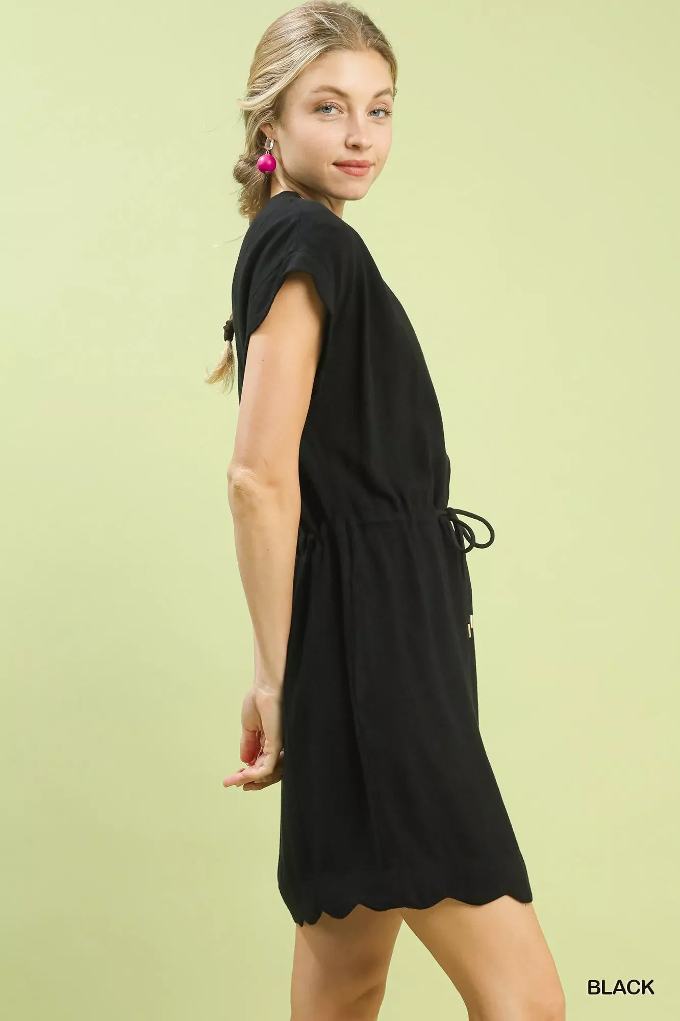 Linen Blend Scallop Hem Mini Dress