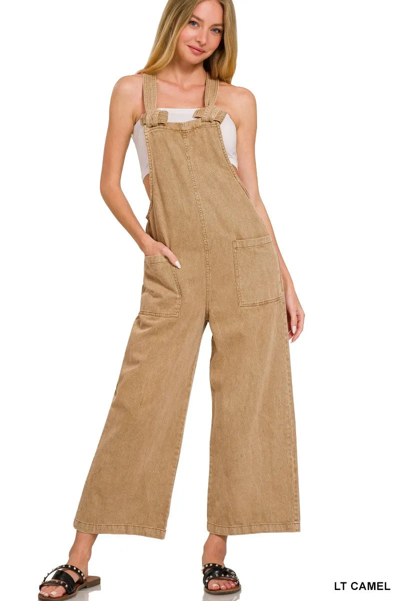 Washed Knot Strap Pockets Jumpsuit