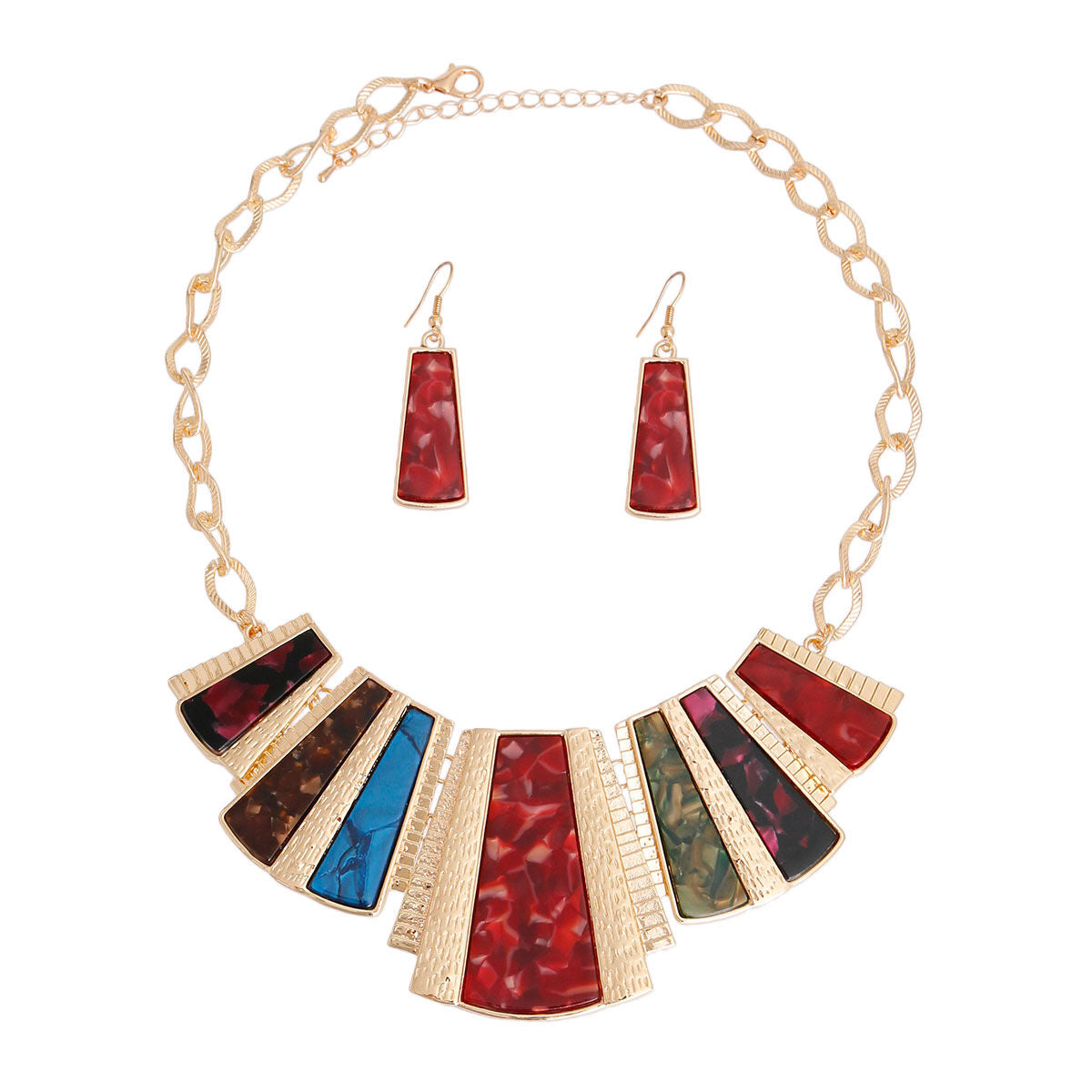Statement Necklace Multi Color Marbled Squared Collar Stylish Chic Accessory
