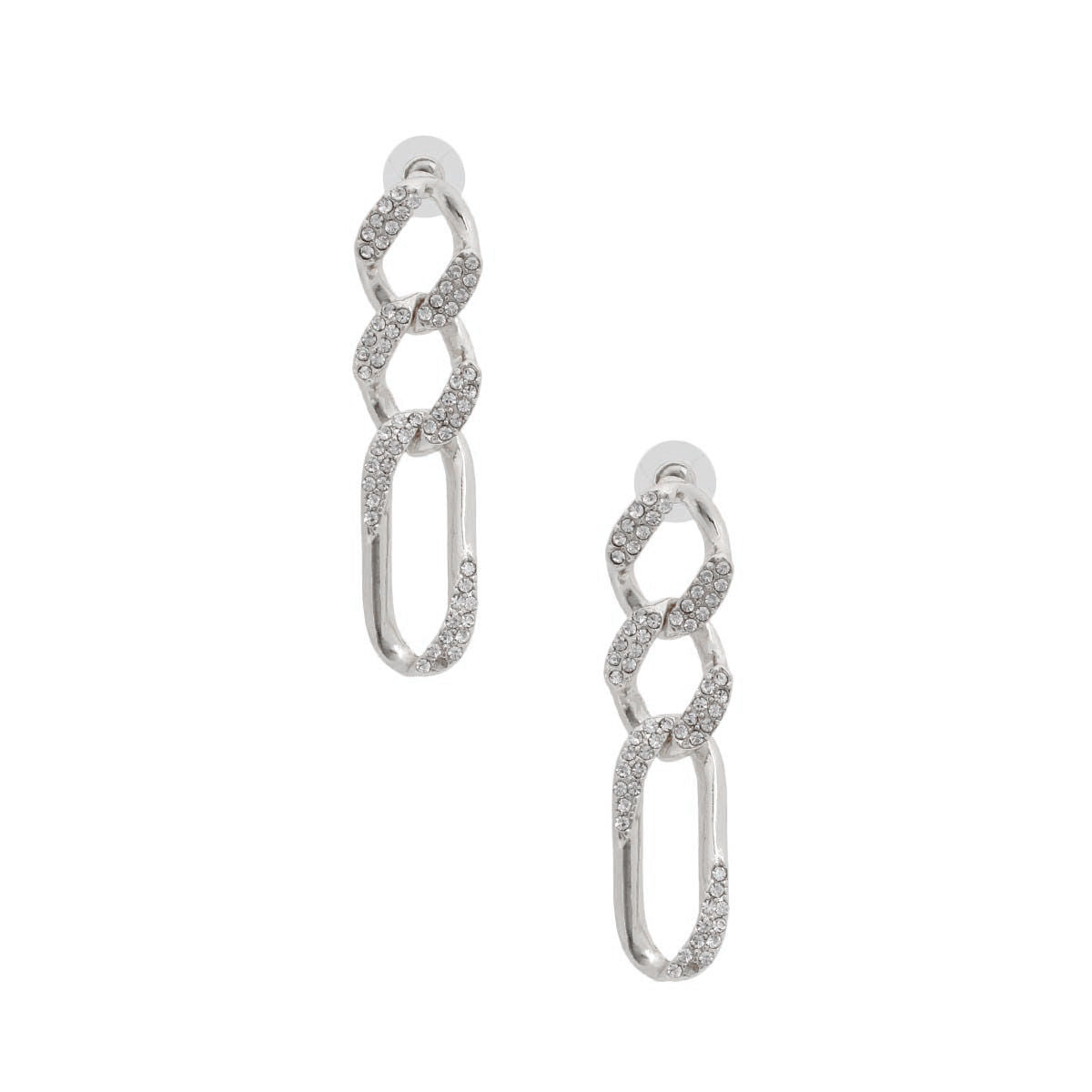 Chain Earrings Silver Rhinestone Crusted Stylish Statement Jewelry
