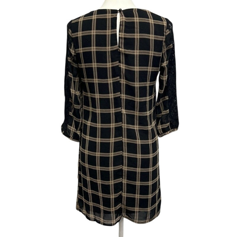 Emerald Sundae Womens Small Plaid 3/4 Sleeves With Lace V Neck Sheath Dress