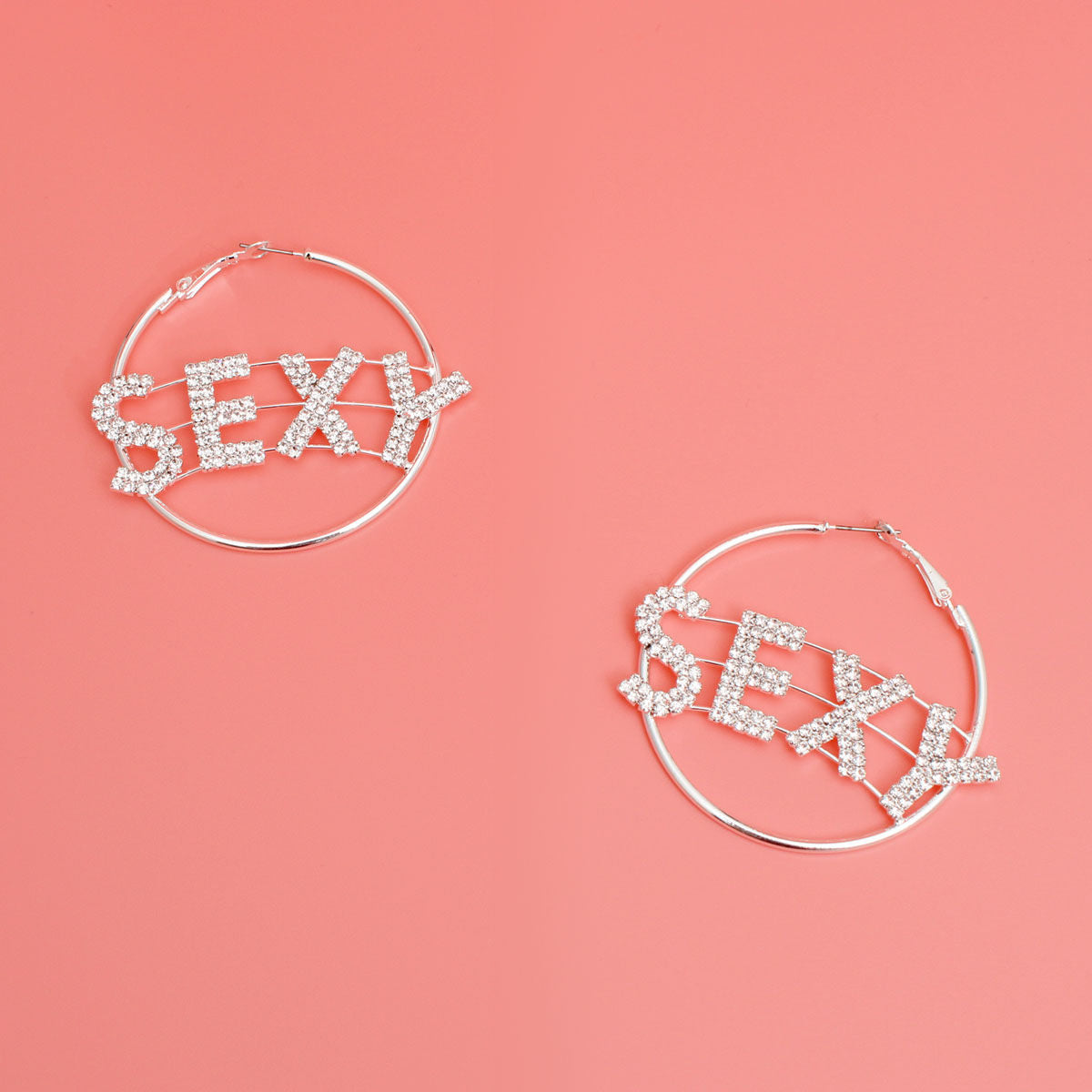 Rhinestone Hoop Earrings Silver Sexy Statement Jewelry