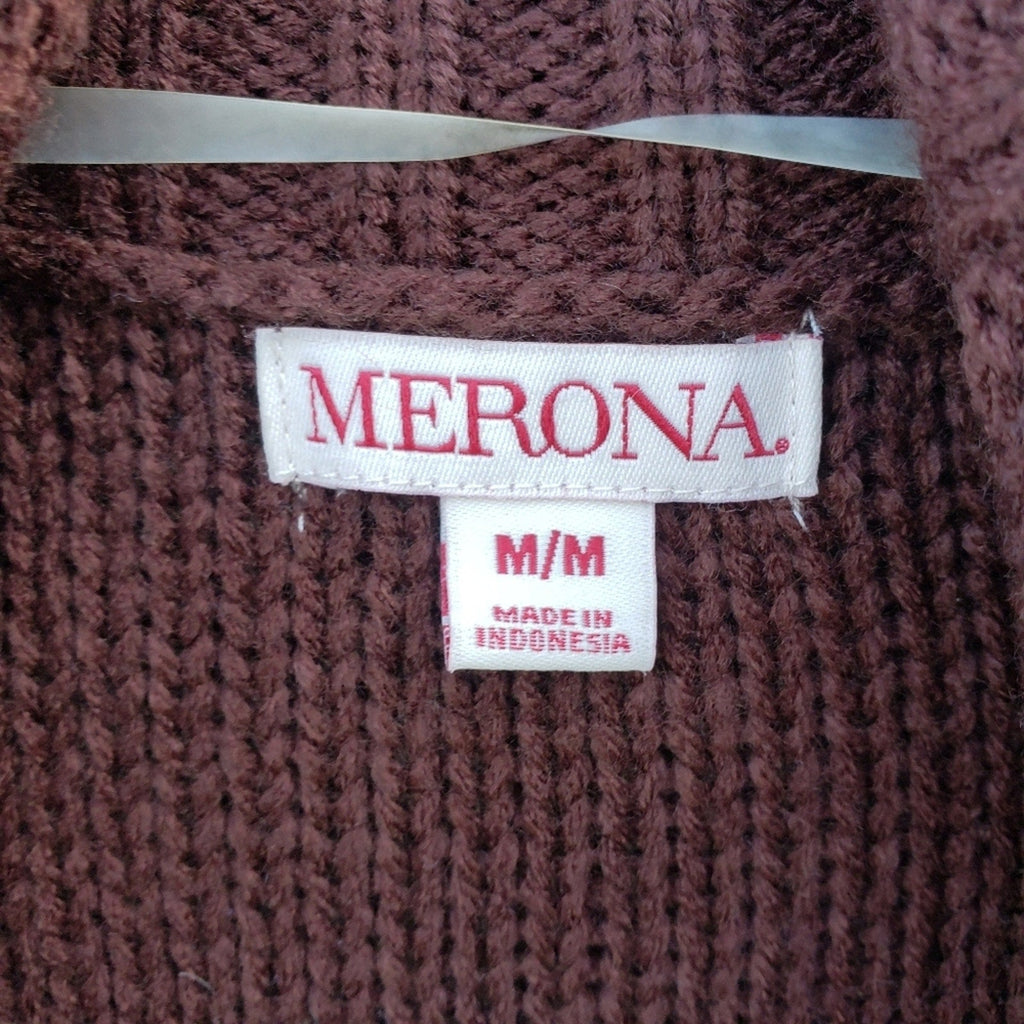 Merona Womens Medium Coffee Brown Open Front 100% Acrylic Knit Cardigan Sweater