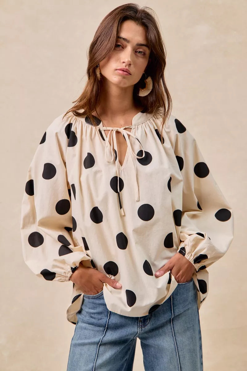 Polka Dot Exaggerated Balloon Sleeves Blouse