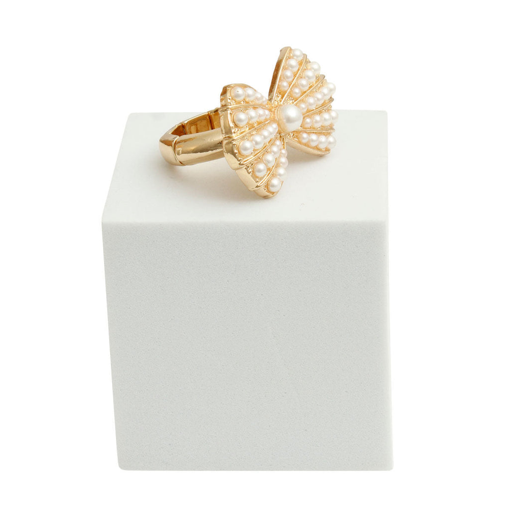 Statement Pearl Bow Ring Cream Elegant Fashion Jewelry