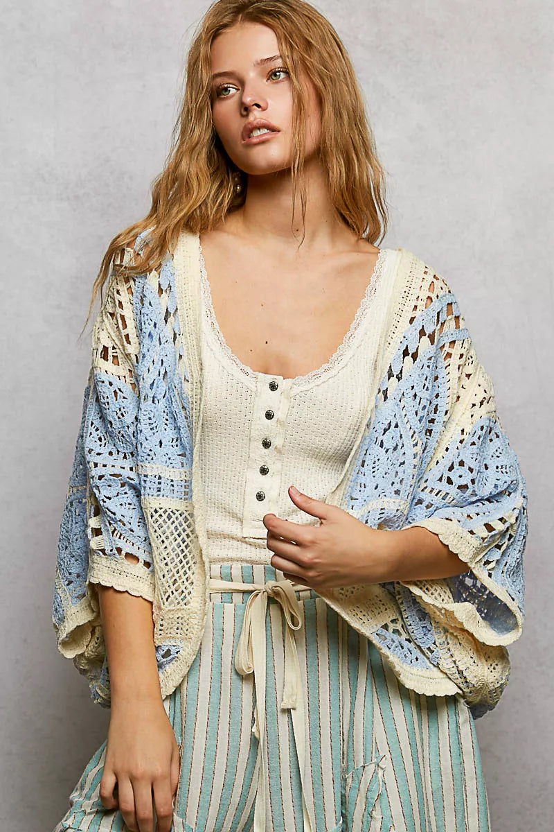 Open Front Crochet Cardigan with Scalloped Edge