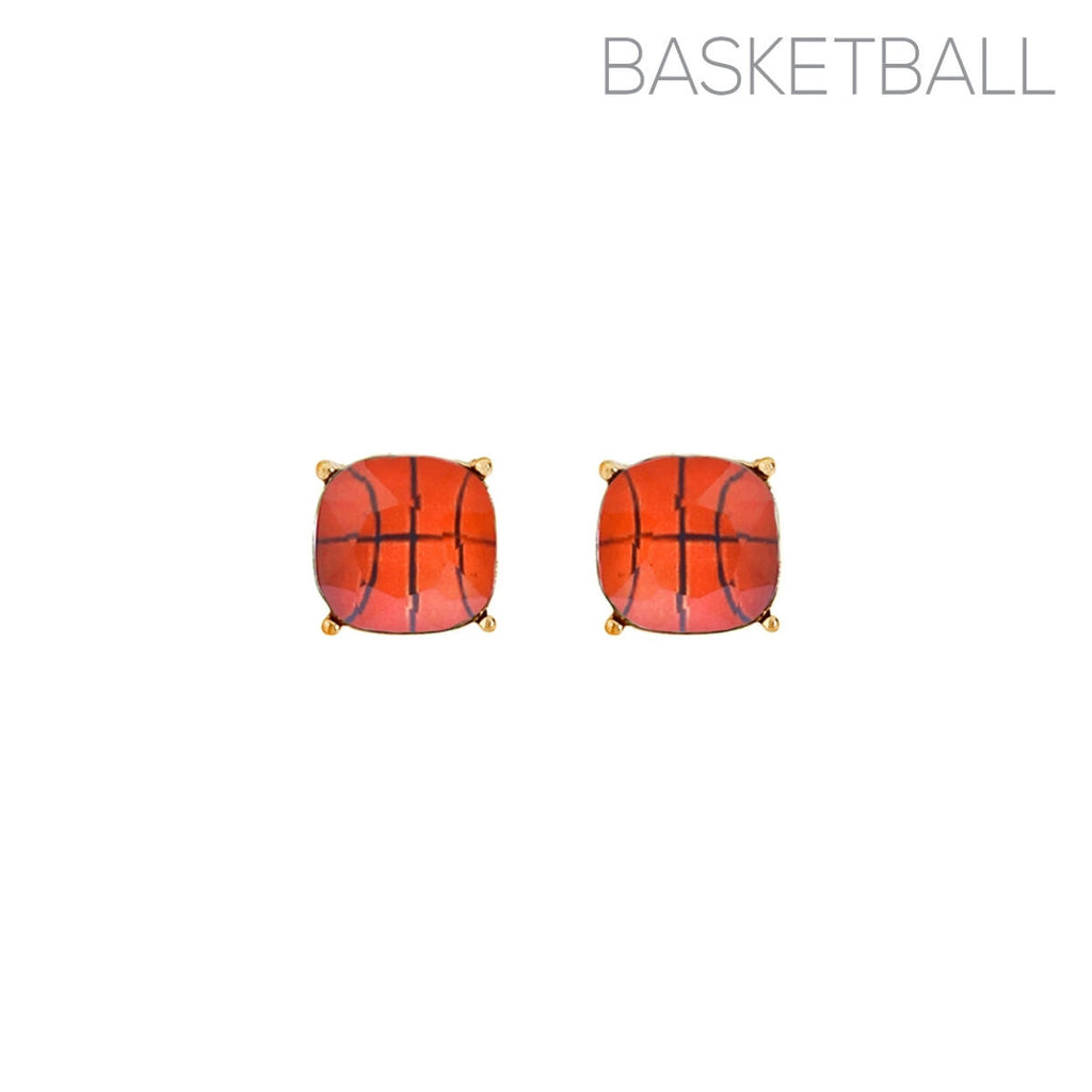 Basketball Stud Earrings Gold Cushion Cut Stylish Fashion Jewelry