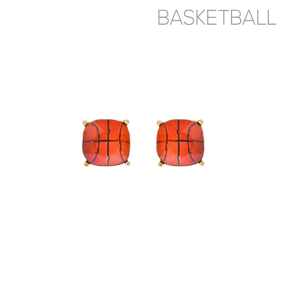 Basketball Stud Earrings Gold Cushion Cut Stylish Fashion Jewelry
