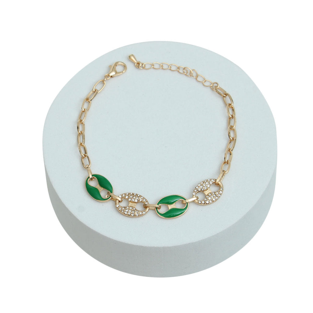 Mariner Chain Bracelet Green Gold Stylish Statement Jewelry