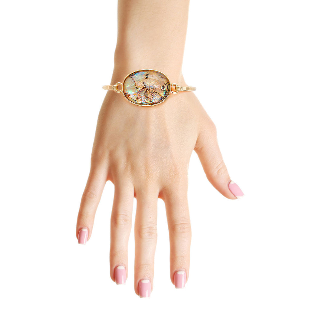 Oval Opal Marbled Statement Bangle Bracelet Stylish Jewelry Accessory