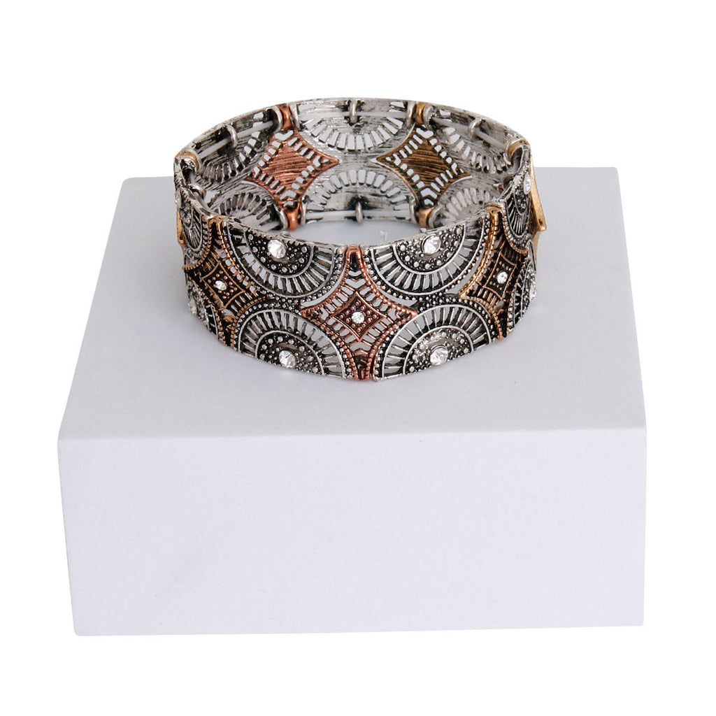 Round Mixed Metal Filigree Bracelet Stylish Statement Jewelry