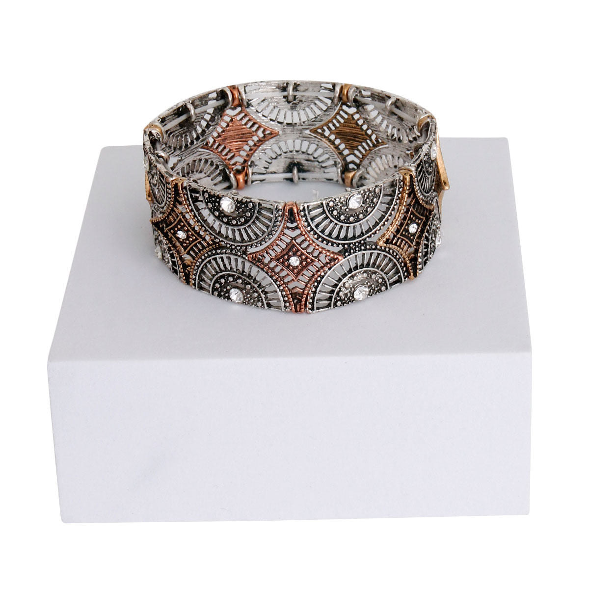 Round Mixed Metal Filigree Bracelet Stylish Statement Jewelry