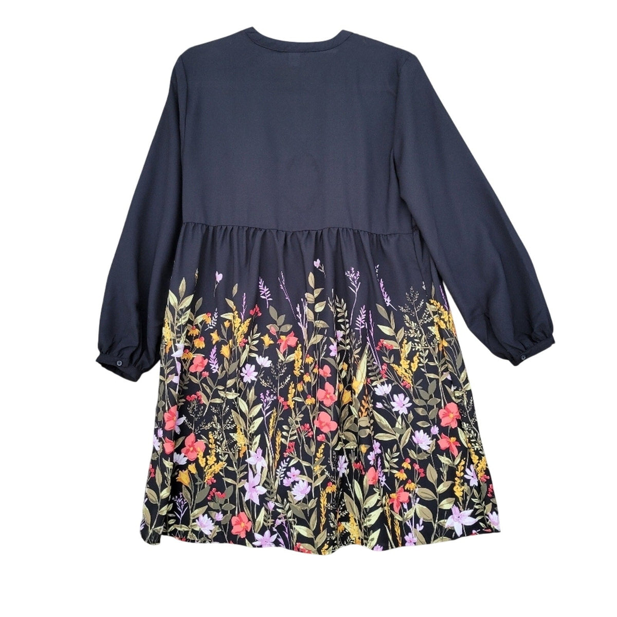 Old Navy Womens Small Black Floral Long Sleeve V Neck Sheer Shift Dress w Slip