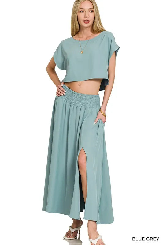 Heavy Woven Span Crop Tee & Skirt Set