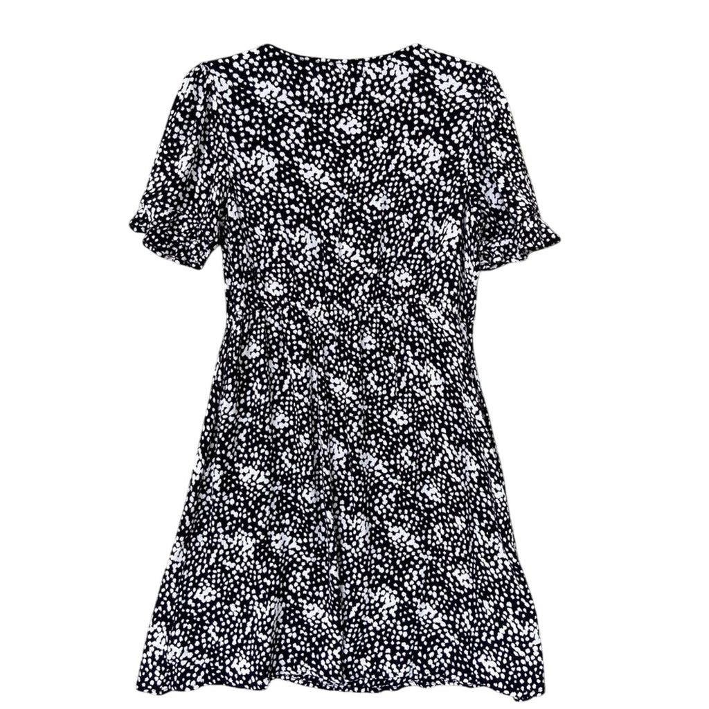 Maurices Womens Small Short Sleeve Black Dot Button Front A Line Dress w Pockets