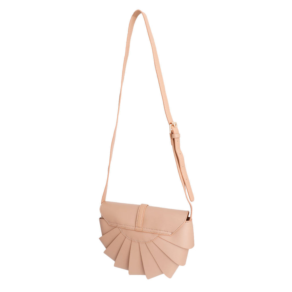 Fashion Handbag Light Brown Pleated Semicircle Crossbody Stylish Chic