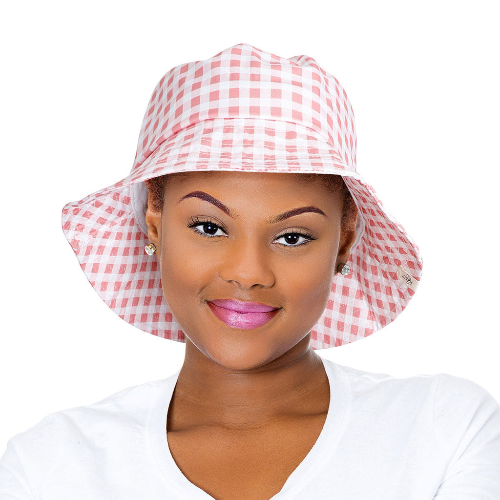 Bucket Hat Pink Gingham Drawstring Casual Stylish Accessory