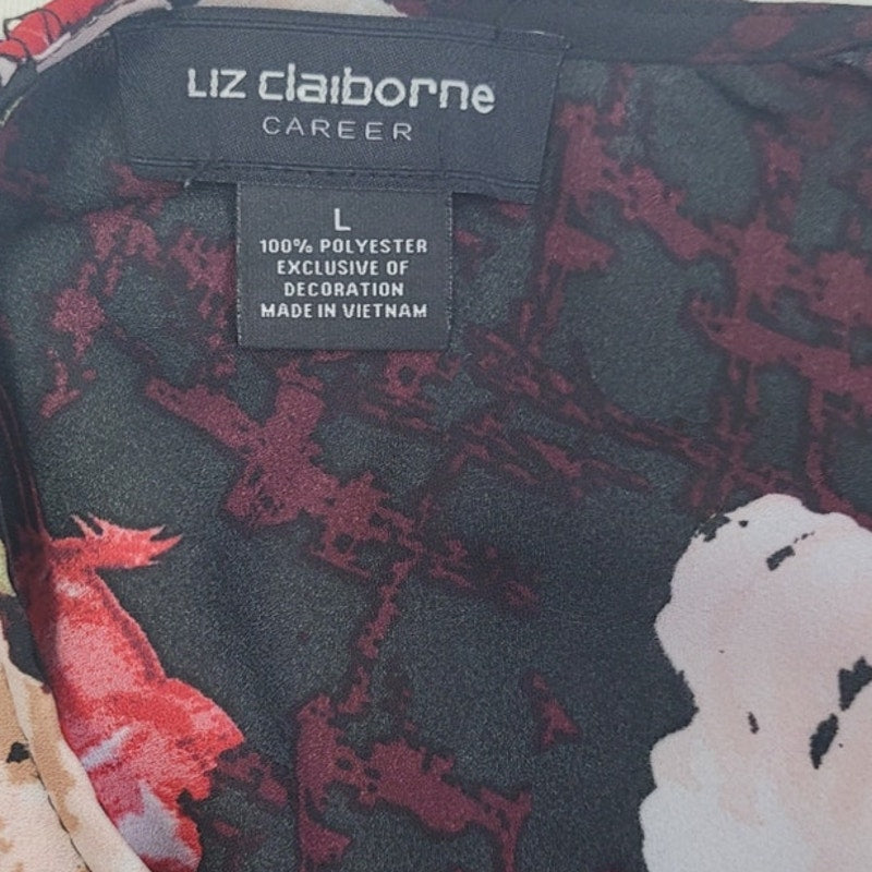 Liz Claiborne Womens Large 100% Polyester Long Sleeve Floral Sheer Blouse
