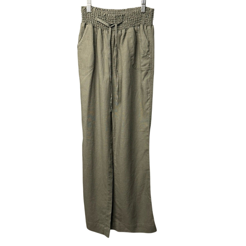 Cisono Juniors Large Olive Adjustable Smocked Waist Drawstring Pants w Pockets