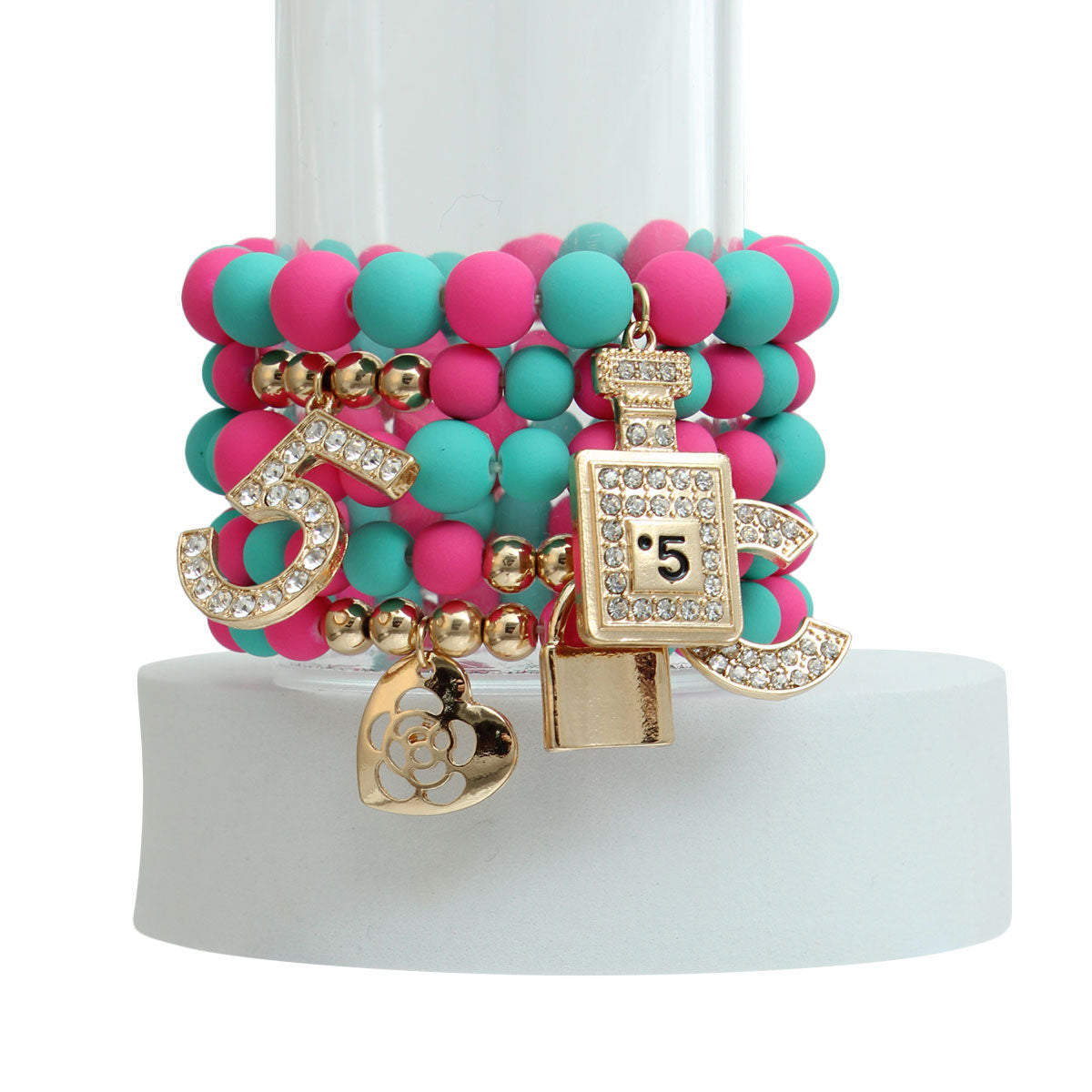 Boutique Charm Bracelets Matte Fuchsia and Teal Stylish Statement Accessories