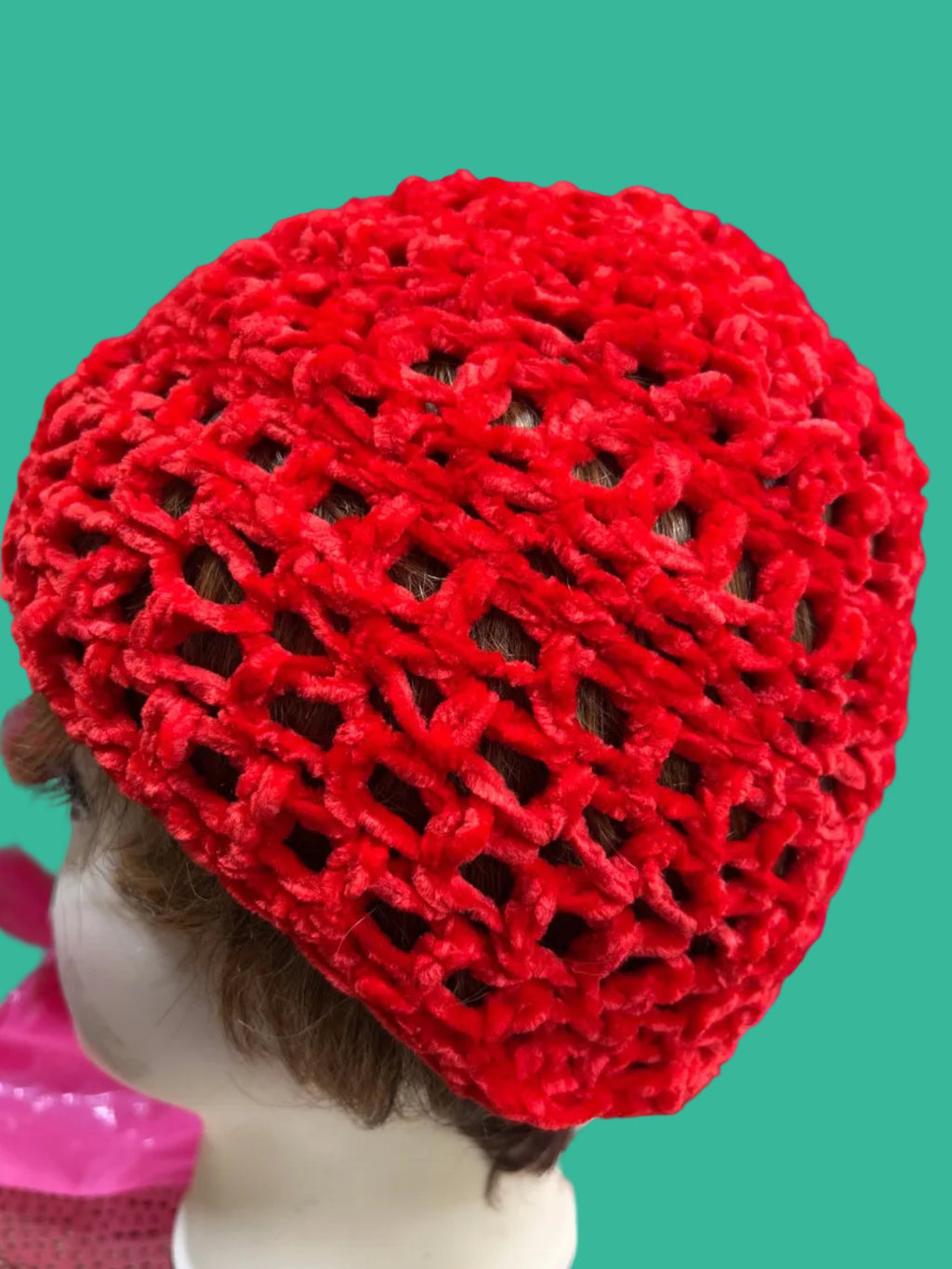 Handcrafted crocheted red cloche
