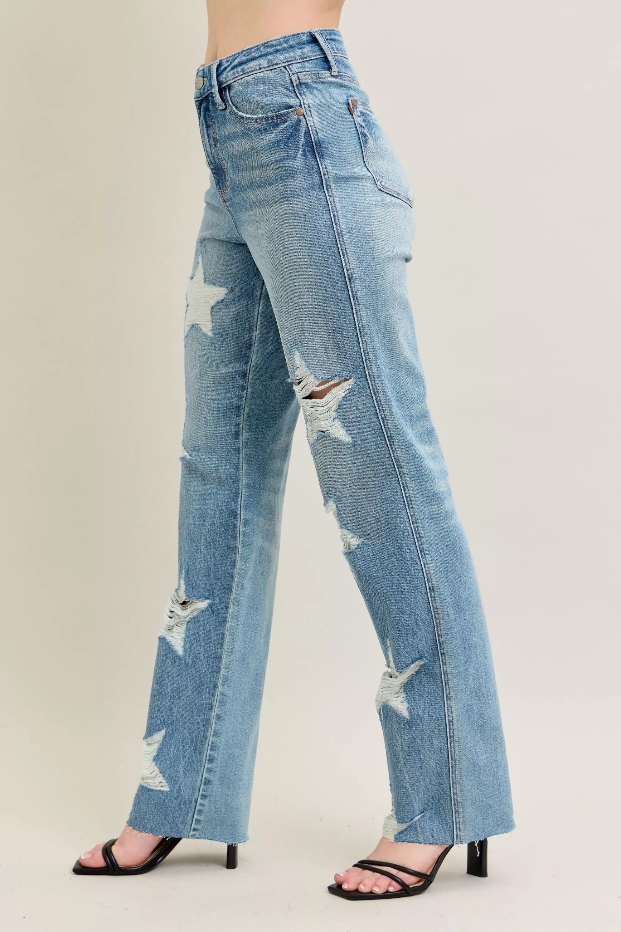 Full Size High Waist Rigid Magic Star Shaped Destroy 90's Straight Jeans Plus Size