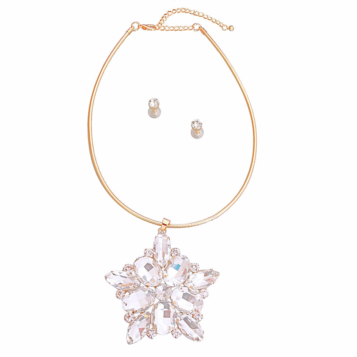 Pendant Necklace Gold Oval Crystal Elegant Statement Jewelry