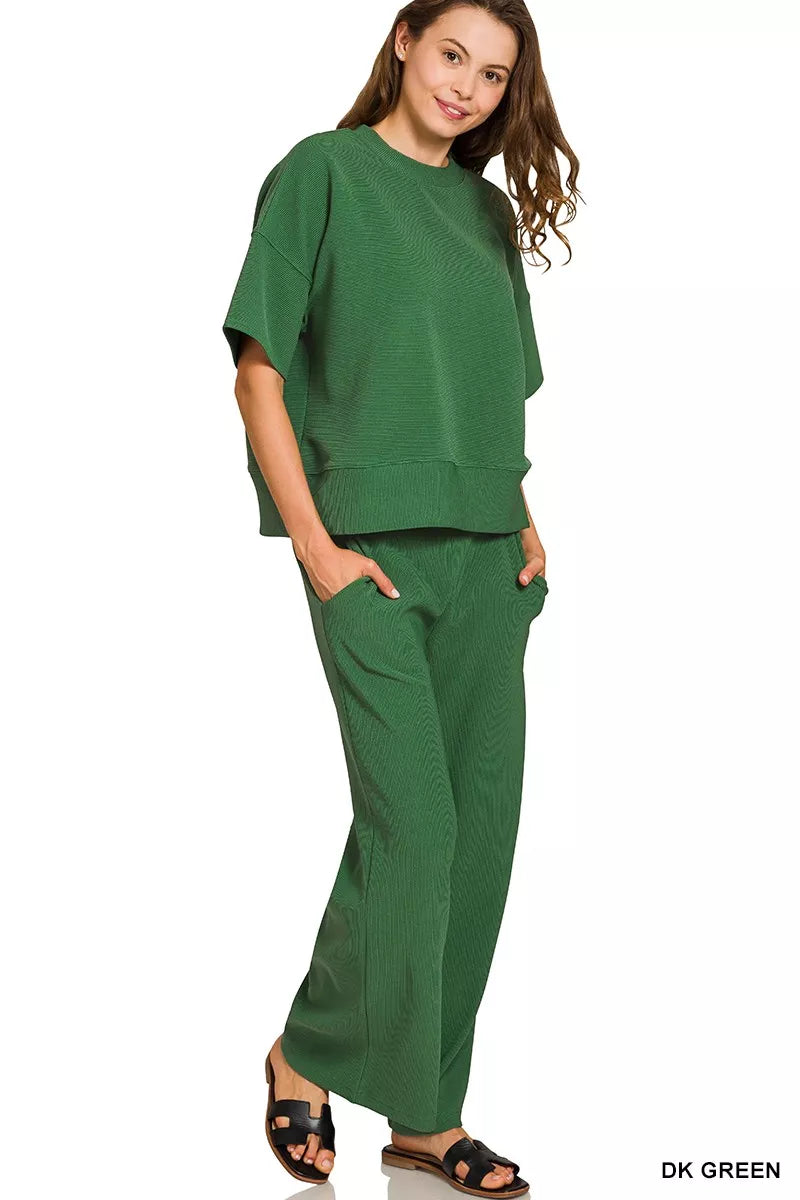 Ribbed Round Neck Tee & Pants Set