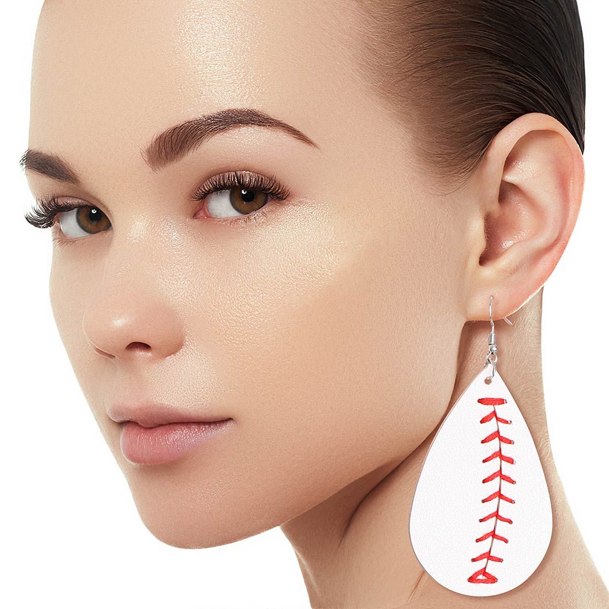 Teardrop Baseball Earrings White Stylish Casual Jewelry