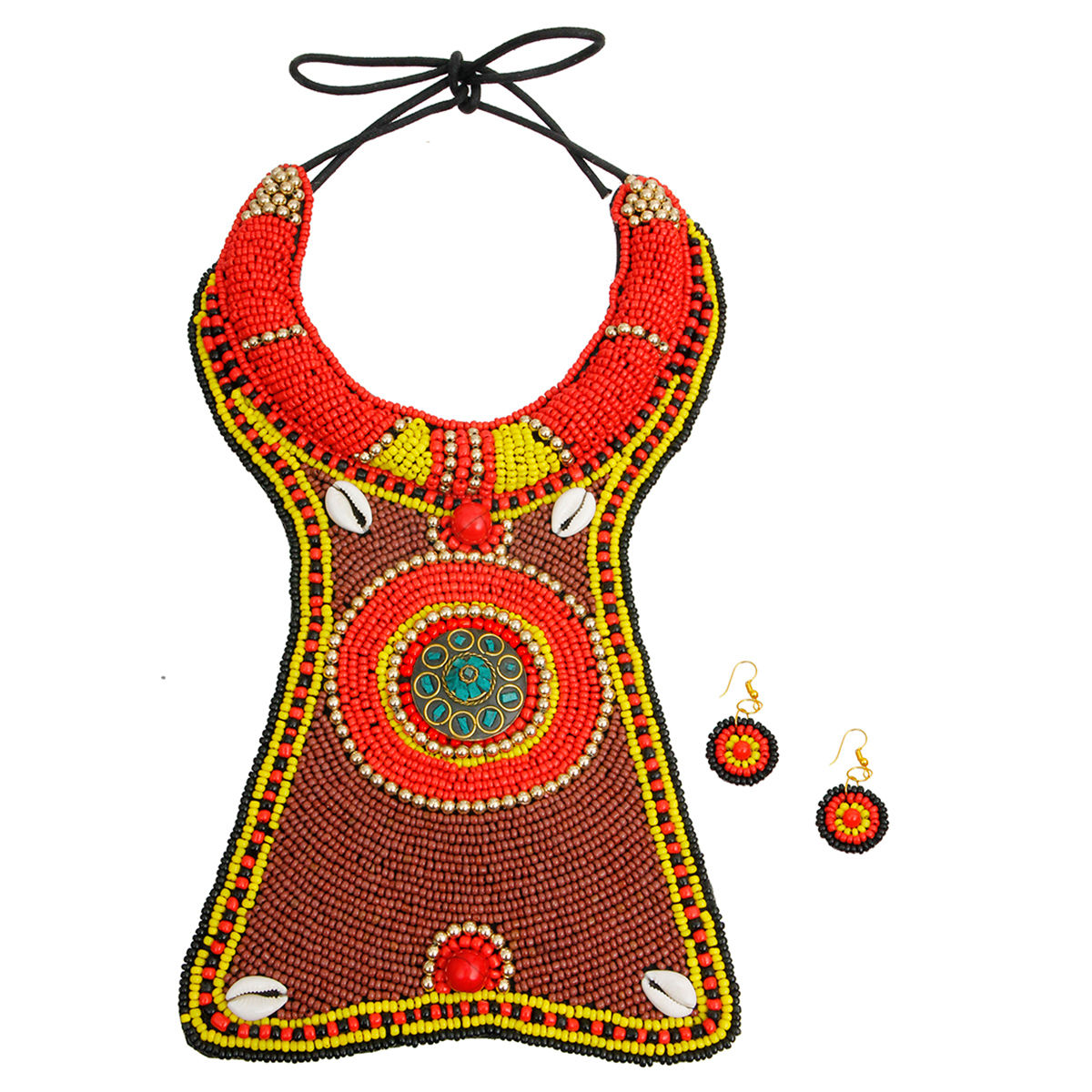 Statement Beaded Cowrie Shell Collar Necklace Set Stylish Chic Jewelry Accessory