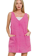 Washed Adjustable Strap Denim Overall Dress